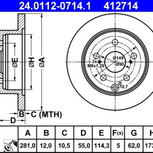 Disc frana TOYOTA RAV 4 IV VAN (_A4_) 2.0 D4d (WWA42) diesel 143 cai ATE 24.0112-0714.1