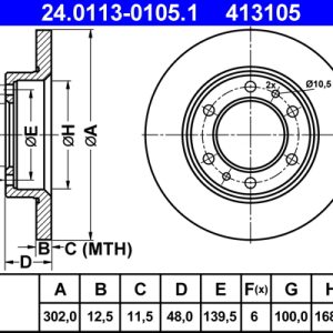 Disc frana TOYOTA LAND CRUISER (_J7_, _JL7_) 2.4 (RJ70_V, RJ73_V) benzina 114 cai ATE 24.0113-0105.1