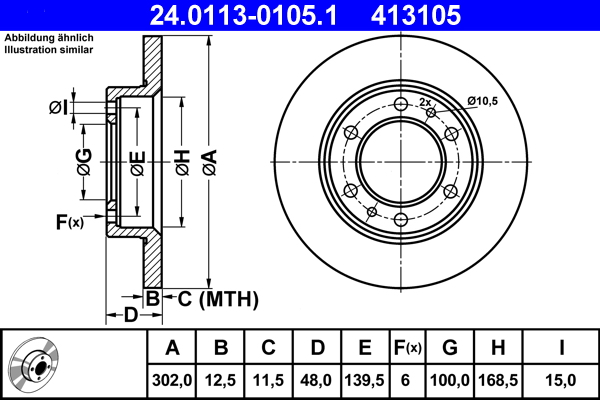Disc frana TOYOTA LAND CRUISER (_J7_, _JL7_) 2.4 (RJ70_, RJ73_) benzina 105 cai ATE 24.0113-0105.1