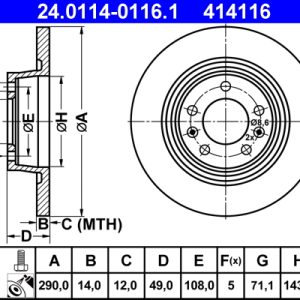 Disc frana TOYOTA PROACE caroserie (MDX_) 2.0 D (MDX6) diesel 163 cai ATE 24.0114-0116.1