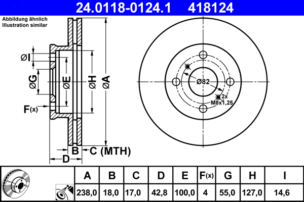 Disc frana TOYOTA STARLET (_P8_) 1.3 12V (EP81_, EP81R) benzina 75 cai ATE 24.0118-0124.1