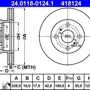 Disc frana TOYOTA STARLET (_P9_) 1.3 (EP91_, EP91R) benzina 75 cai ATE 24.0118-0124.1