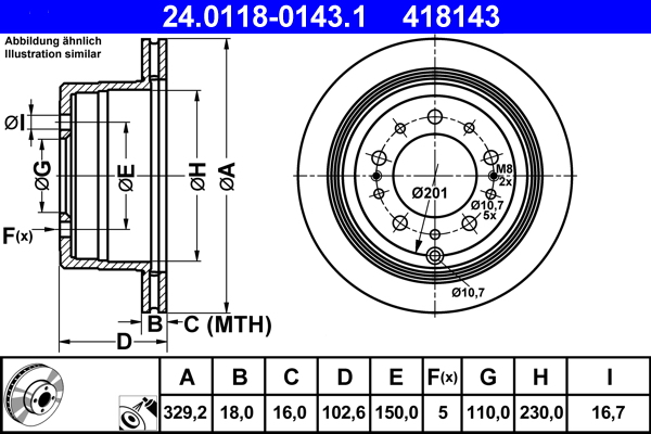 Disc frana TOYOTA LAND CRUISER 100 (_J1_) 4.7 (UZJ100) benzina 238 cai ATE 24.0118-0143.1