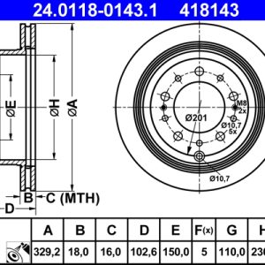 Disc frana TOYOTA LAND CRUISER 100 (_J1_) 4.7 (UZJ100_, UZJ100R) benzina 235 cai ATE 24.0118-0143.1
