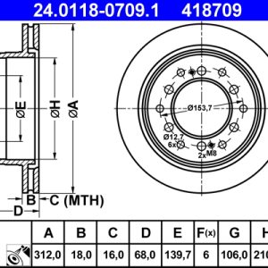 Disc frana TOYOTA LAND CRUISER 90 (_J9_) 3.0 D-4D (KDJ90, KDJ95, KZJ9_, LJ9_, RZJ9_, VZJ9_) diesel 170 cai ATE 24.0118-0709.1