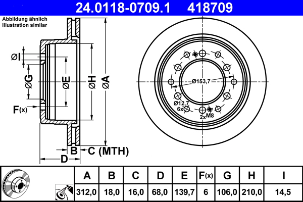 Disc frana TOYOTA LAND CRUISER 90 (_J9_) 3.4 i 24V (VZJ90_, VZJ95_, VZJ90R, VZJ95R, VZJ90W,... benzina 178 cai ATE 24.0118-0709.1