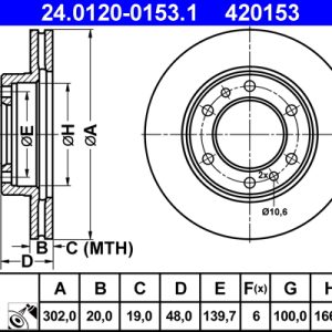 Disc frana TOYOTA LAND CRUISER (_J7_, _JL7_) 3.4 TD (BJ71_V, BJ74) diesel 124 cai ATE 24.0120-0153.1