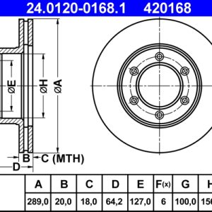 Disc frana TOYOTA HILUX V pick-up (_N8_, _N9_, _N10_, _N11_) 2.4 D 4WD (LN105, LN110) diesel 83 cai ATE 24.0120-0168.1