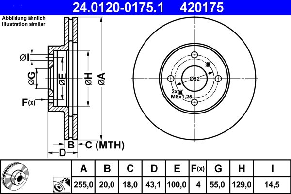 Disc frana TOYOTA YARIS VERSO VAN (_P2_) 1.4 D4d (NLP22_) diesel 75 cai ATE 24.0120-0175.1