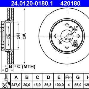 Disc frana TOYOTA AYGO (_B1_) 1.0 (KGB10_, KGB10R) benzina 68 cai ATE 24.0120-0180.1