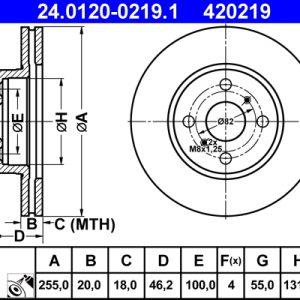 Disc frana TOYOTA IQ (_J1_) 1.33 (NGJ10_, NGJ10R) benzina 98 cai ATE 24.0120-0219.1