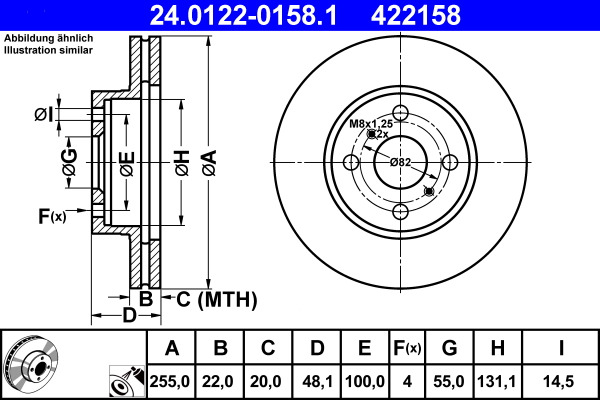 Disc frana TOYOTA COROLLA Liftback (_E10_) 1.8 GT (AE102_, AE102R) benzina 117 cai ATE 24.0122-0158.1