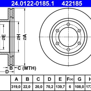 Disc frana TOYOTA LAND CRUISER 90 (_J9_) 3.0 TD (KZJ90_, KZJ95_, KZJ90R, KZJ95R, KZJ90W, KZJ95W) diesel 125 cai ATE 24.0122-0185.1