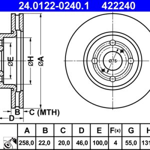 Disc frana TOYOTA YARIS (_P13_) 1.5 (NSP131_) benzina 112 cai ATE 24.0122-0240.1