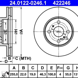Disc frana TOYOTA YARIS (_P9_) 1.3 4WD (NCP95) benzina 87 cai ATE 24.0122-0246.1