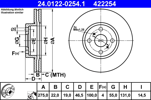 Disc frana TOYOTA YARIS (_P13_) 1.3 (NSP130_, NSP130) benzina 95 cai ATE 24.0122-0254.1