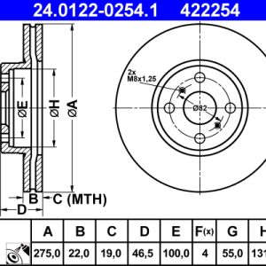 Disc frana TOYOTA YARIS (_P9_) 1.3 4WD (NCP95) benzina 87 cai ATE 24.0122-0254.1