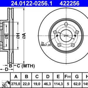 Disc frana TOYOTA AURIS (_E15_) 1.8 (ZRE152) benzina 136 cai ATE 24.0122-0256.1