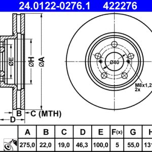Disc frana TOYOTA URBAN CRUISER (_P1_) 1.33 (NSP110_, NSP110R) benzina 99 cai ATE 24.0122-0276.1