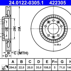Disc frana TOYOTA PROACE platou / sasiu (MDZ_) 2.0 D4d 4x4 (MDZ3) diesel 122 cai ATE 24.0122-0305.1