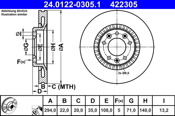 Disc frana TOYOTA PROACE VERSO bus (MPY_) 2.0 D4d (MPY3) diesel 122 cai ATE 24.0122-0305.1
