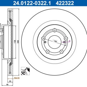 Disc frana TOYOTA YARIS (_P21_, _PA1_, _PH1_) 1.0 (KSP211) benzina 72 cai ATE 24.0122-0322.1