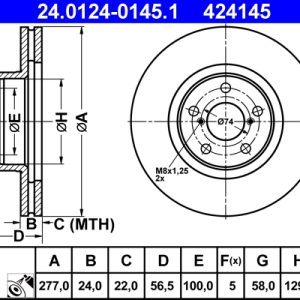 Disc frana TOYOTA GT 86 cupe (ZN6_) 2.0 (ZN6AC_, ZN6BC_, ZN6K) benzina 200 cai ATE 24.0124-0145.1
