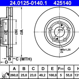 Disc frana TOYOTA AVENSIS (_T22_) 2.0 TD (CT220_, CT220R) diesel 90 cai ATE 24.0125-0140.1