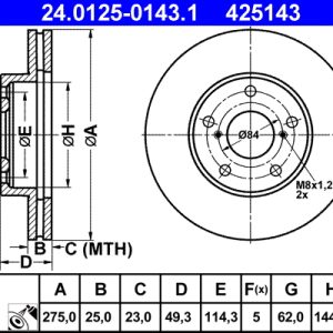 Disc frana TOYOTA RAV 4 II (_A2_) 2.0 (ACA26) benzina 150 cai ATE 24.0125-0143.1
