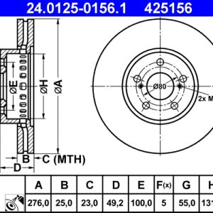 Disc frana TOYOTA AVENSIS Liftback (_T22_) 2.0 D-4D (CDT220_, CDT220R) diesel 110 cai ATE 24.0125-0156.1