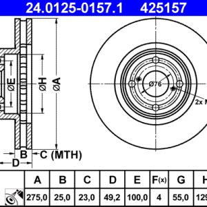 Disc frana TOYOTA COROLLA (_E12_) 1.8 VVTL-i TS (ZZE123_, ZZE123R) benzina 224 cai ATE 24.0125-0157.1