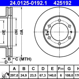 Disc frana TOYOTA HILUX VII pick-up (_N1_, _N2_, _N3_) 2.5 D-4D 4WD (KUN25_) diesel 128 cai ATE 24.0125-0192.1