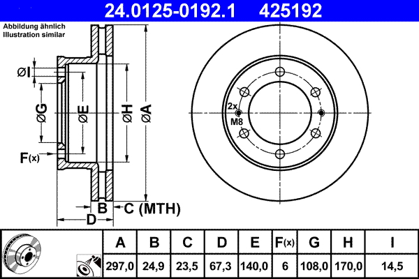 Disc frana TOYOTA HILUX VII pick-up (_N1_, _N2_, _N3_) 2.5 D-4D 4WD (KUN25_) diesel 128 cai ATE 24.0125-0192.1