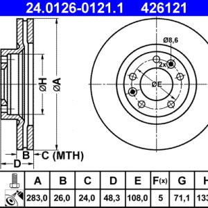 Disc frana TOYOTA PROACE CITY VERSO microbus (BKY_) 1.5 D-4D 100 (BKYM) diesel 102 cai ATE 24.0126-0121.1