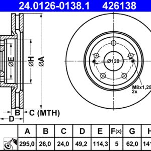 Disc frana TOYOTA COROLLA Verso (ZER_, ZZE12_, R1_) 1.8 (ZNR11_, ZNR11R) benzina 129 cai ATE 24.0126-0138.1