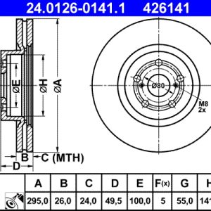 Disc frana TOYOTA AVENSIS combi (_T25_) 2.0 VVT-i (AZT250_, AZT250R) benzina 147 cai ATE 24.0126-0141.1