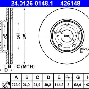 Disc frana TOYOTA AURIS (_E15_) 1.8 (ZRE152) benzina 136 cai ATE 24.0126-0148.1