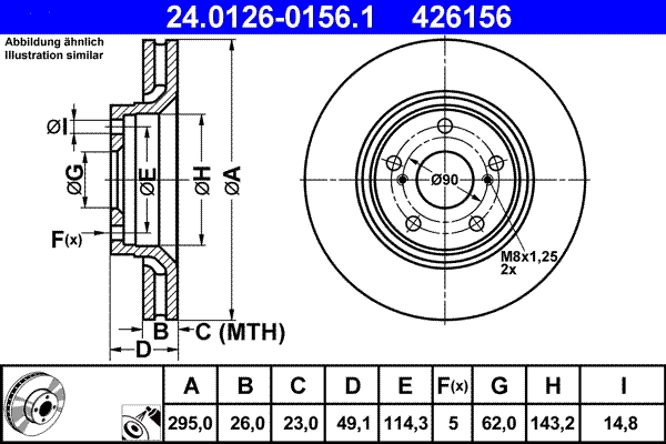 Disc frana TOYOTA VERSO VAN (_R2_) VVTi (ZGR21) benzina 147 cai ATE 24.0126-0156.1
