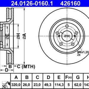 Disc frana TOYOTA AVENSIS limuzina (_T27_) 2.0 D-4D (WWT271_) diesel 143 cai ATE 24.0126-0160.1