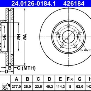Disc frana TOYOTA AURIS (_E18_) 1.4 D-4D (NDE180_, NDE180R) diesel 90 cai ATE 24.0126-0184.1