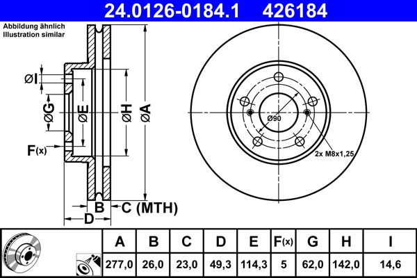 Disc frana TOYOTA AURIS (_E18_) 1.4 D-4D (NDE180_, NDE180R) diesel 90 cai ATE 24.0126-0184.1