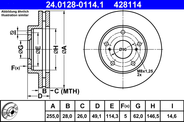 Disc frana TOYOTA PICNIC (_XM1_) 2.0 (SXM10_, SXM10G) benzina 122 cai ATE 24.0128-0114.1