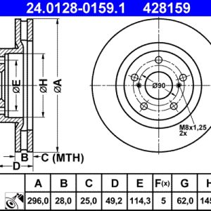 Disc frana TOYOTA PRIUS PLUS VAN (_W4_) 1.8 Hybrid (ZVW40) benzina/elector 136 cai ATE 24.0128-0159.1