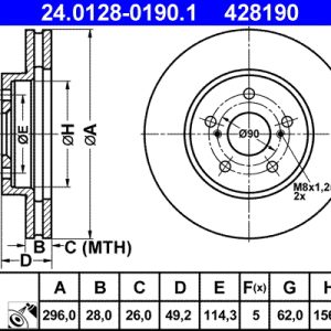 Disc frana TOYOTA CAMRY limuzina (_V3_) 3.0 (MCV30_, MCV30R) benzina 186 cai ATE 24.0128-0190.1