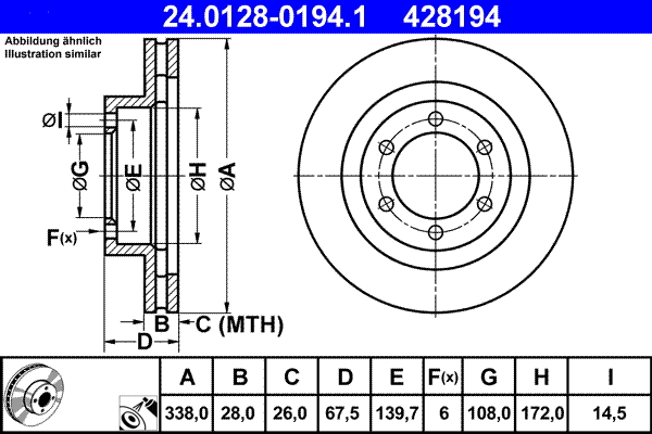 Disc frana TOYOTA LAND CRUISER PRADO (_J12_) 3.0 D-4D (KDJ120, KDJ125) diesel 163 cai ATE 24.0128-0194.1