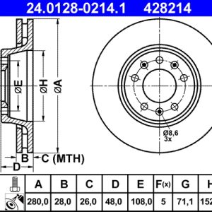 Disc frana TOYOTA PROACE caroserie (MDX_) 2.0 D (MDX3) diesel 128 cai ATE 24.0128-0214.1