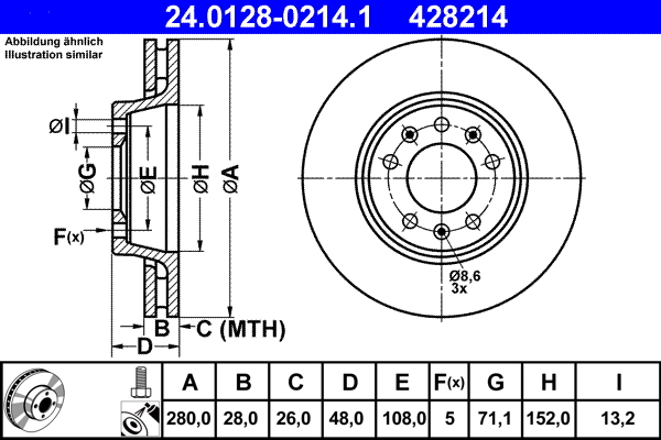 Disc frana TOYOTA PROACE caroserie (MDX_) 2.0 D (MDX6) diesel 163 cai ATE 24.0128-0214.1