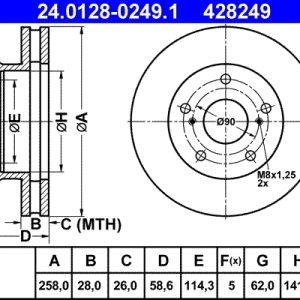 Disc frana TOYOTA HILUX VII pick-up (_N1_, _N2_, _N3_) 2.5 D-4D (KUN15, KUN10) diesel 102 cai ATE 24.0128-0249.1