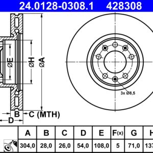 Disc frana TOYOTA PROACE bus (MDZ_) 2.0 D4d (MDZ4) diesel 150 cai ATE 24.0128-0308.1