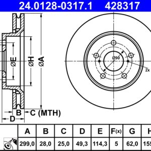 Disc frana TOYOTA COROLLA hatchback (_E21_, _EA1_, _EH1_) 2.0 Hybrid (MZEH12) benzina/elector 184 cai ATE 24.0128-0317.1